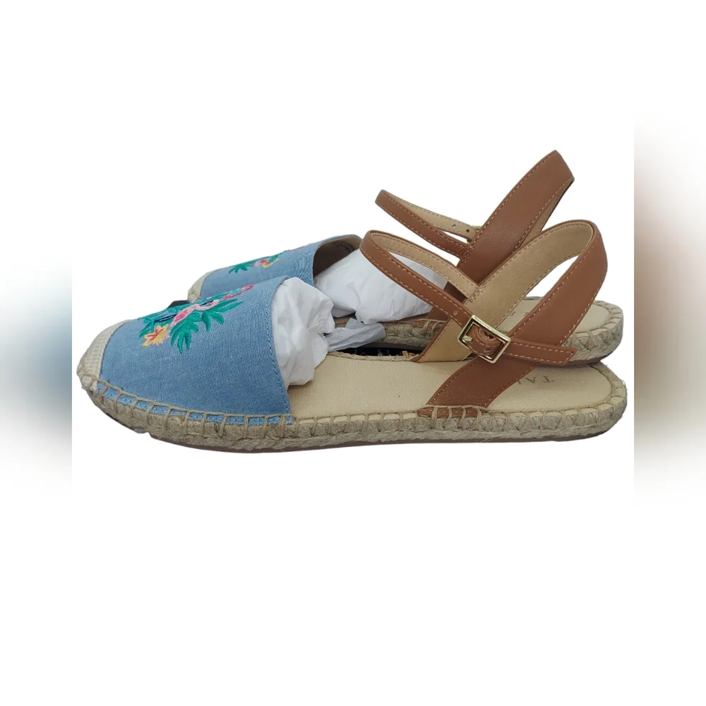 Talbots Light Chambray Izzy D'orsay Flamigo Espadrille Sandals Women's 7.5 NWT